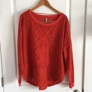 Free People Red Orange Flower Tunic Top M